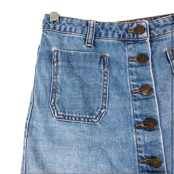 Urban Outfitters Denim Raw Hem Button Down Skirt - Picture 2 of 4